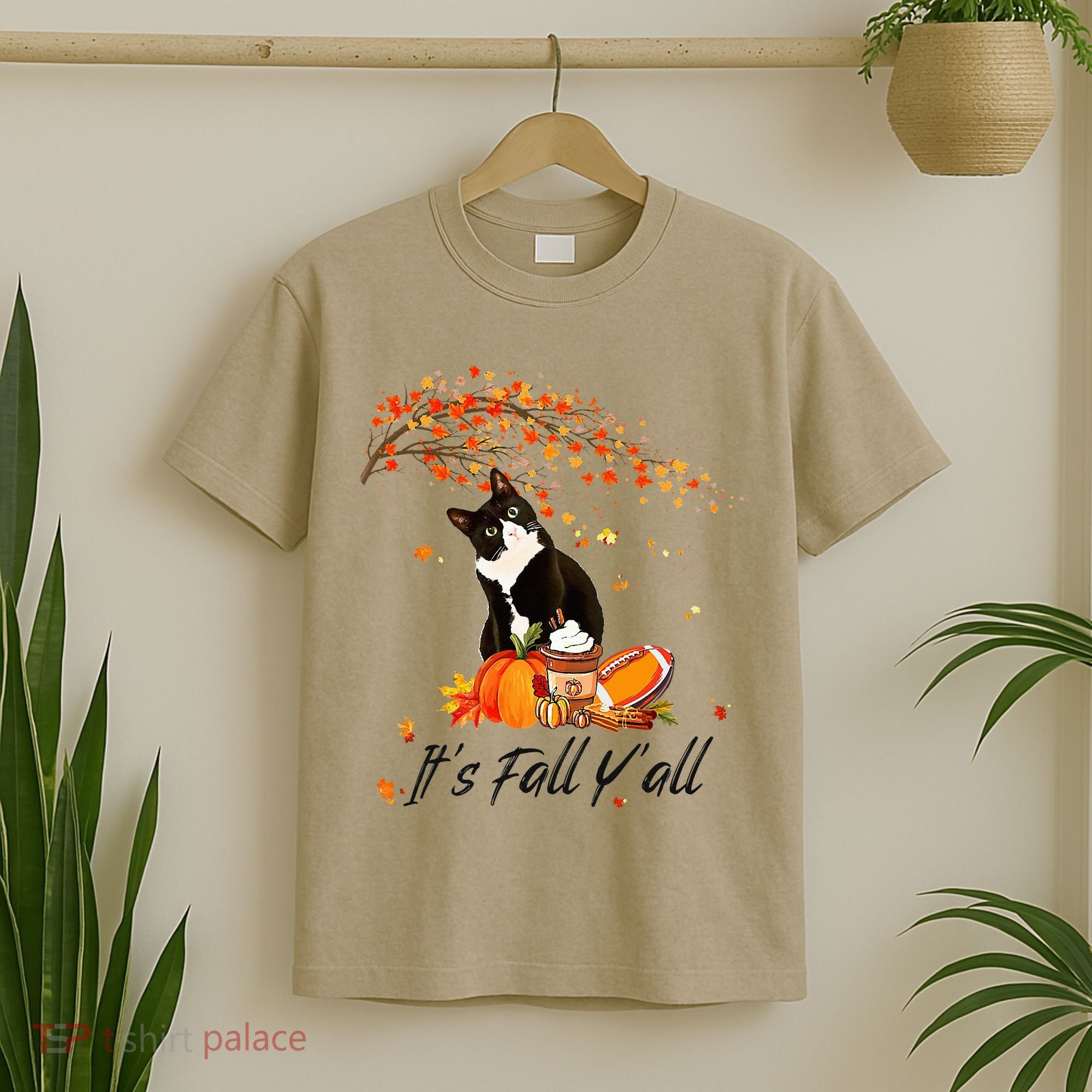 It's Fall Y'all Cute Black Cat Lovers Thanksgiving Halloween T-Shirt