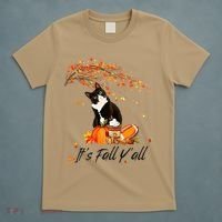 It's Fall Y'all Cute Black Cat Lovers Thanksgiving Halloween T-Shirt thumb 5