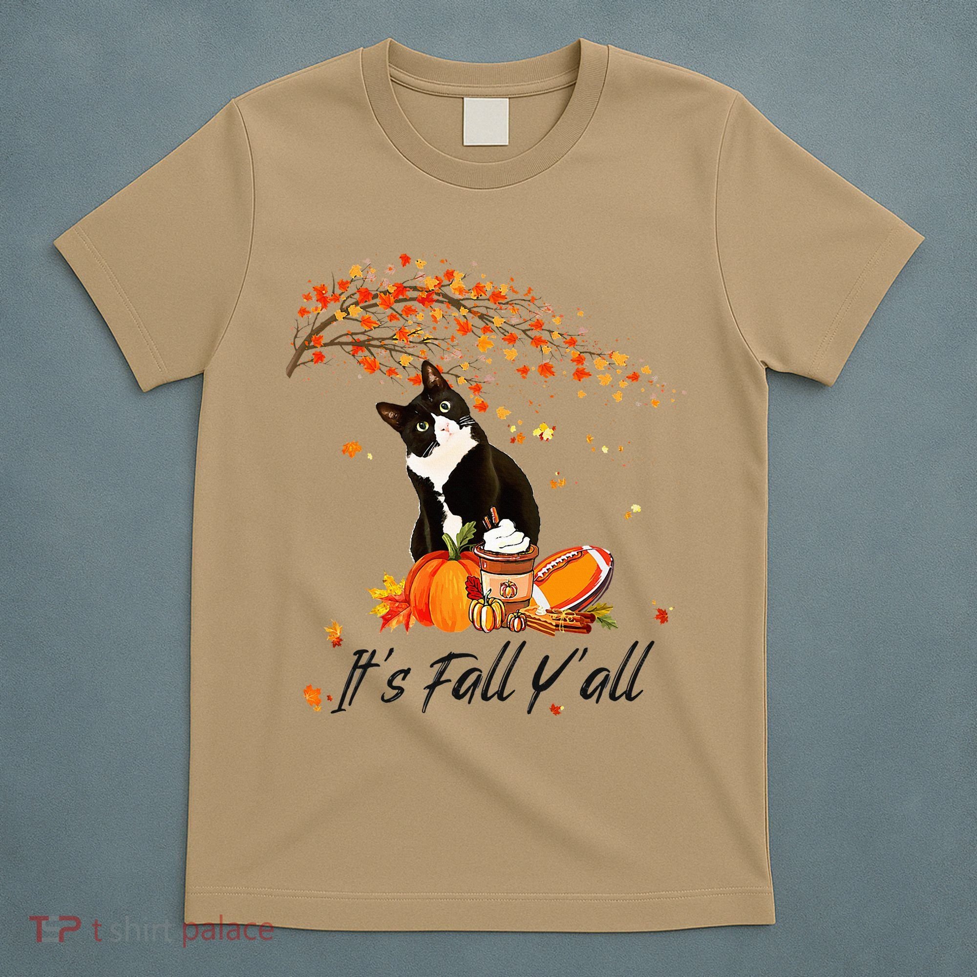It's Fall Y'all Cute Black Cat Lovers Thanksgiving Halloween T-Shirt
