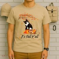 It's Fall Y'all Cute Black Cat Lovers Thanksgiving Halloween T-Shirt thumb 6