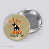 It's Fall Y'all Cute Black Cat Lovers Thanksgiving Halloween Button thumb 0