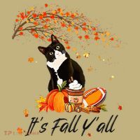 It's Fall Y'all Cute Black Cat Lovers Thanksgiving Halloween Polo thumb 2