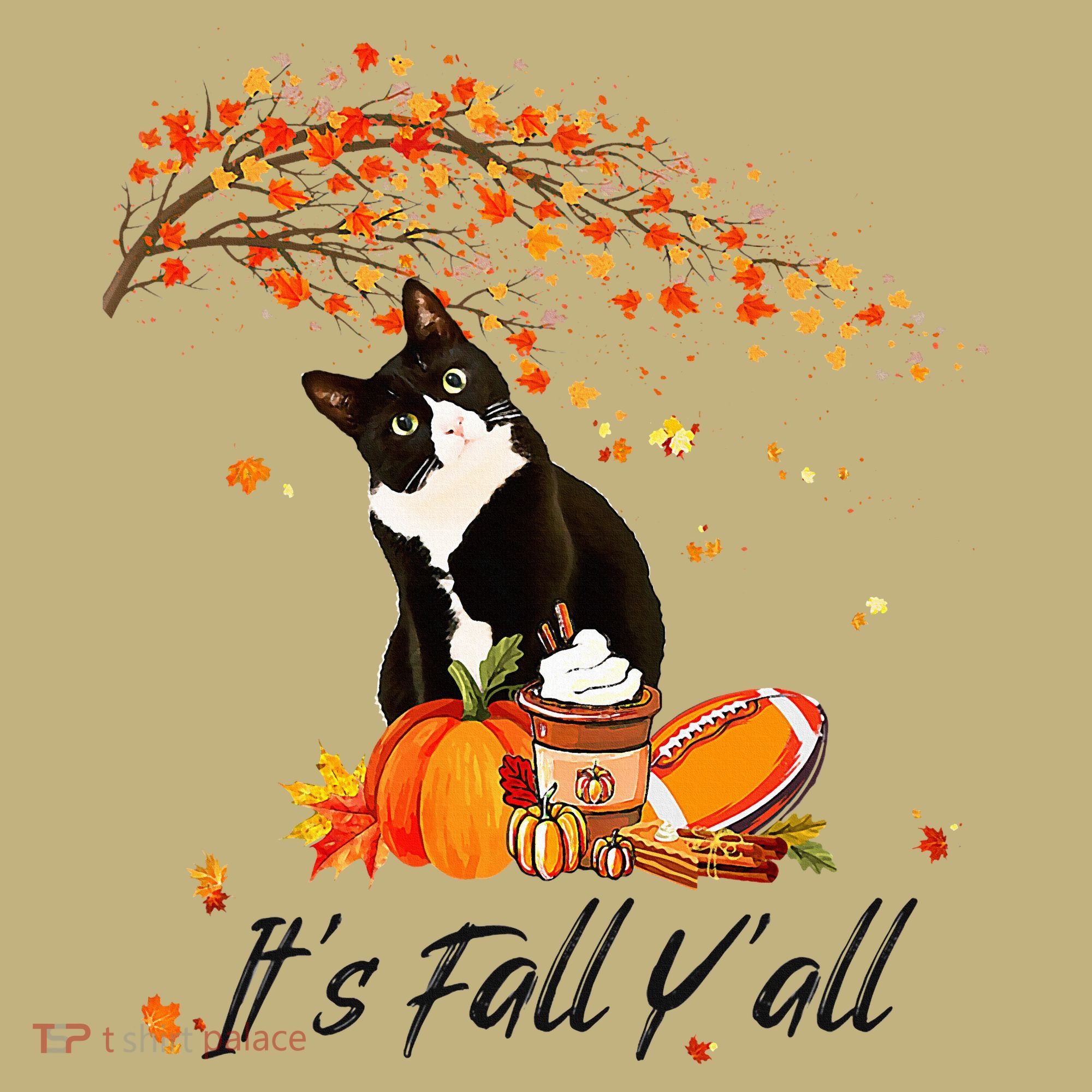 It's Fall Y'all Cute Black Cat Lovers Thanksgiving Halloween Polo