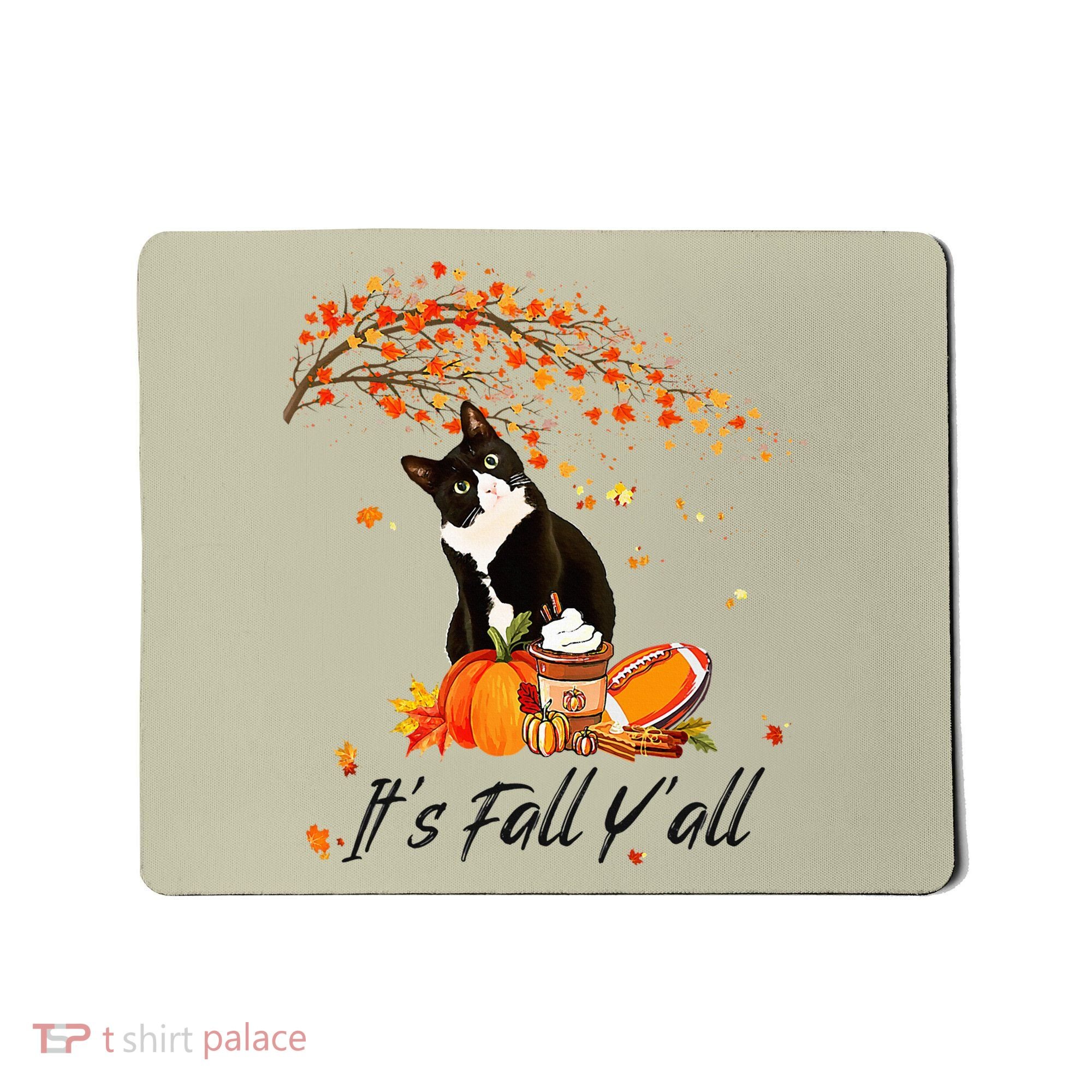 It's Fall Y'all Cute Black Cat Lovers Thanksgiving Halloween Mousepad