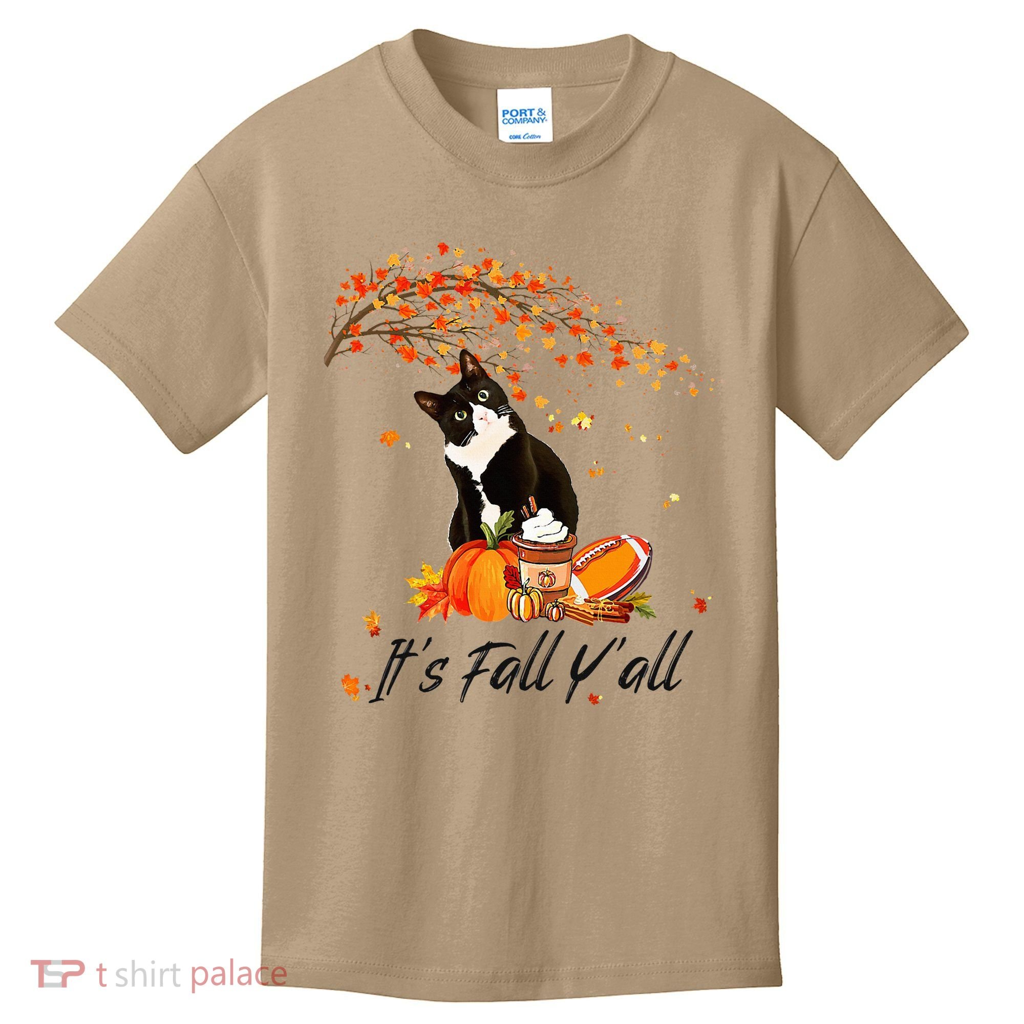 It's Fall Y'all Cute Black Cat Lovers Thanksgiving Halloween Kids T-Shirt