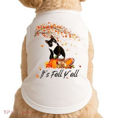 It's Fall Y'all Cute Black Cat Lovers Thanksgiving Halloween Doggie Tank