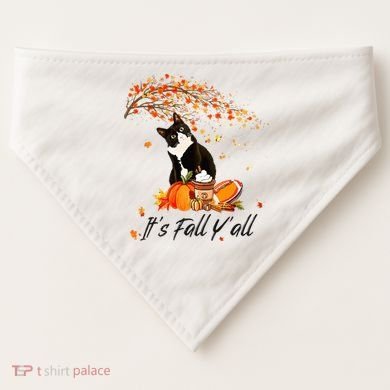 It's Fall Y'all Cute Black Cat Lovers Thanksgiving Halloween USA-Made Doggie Bandana