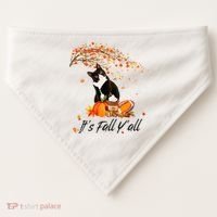 It's Fall Y'all Cute Black Cat Lovers Thanksgiving Halloween USA-Made Doggie Bandana thumb 0