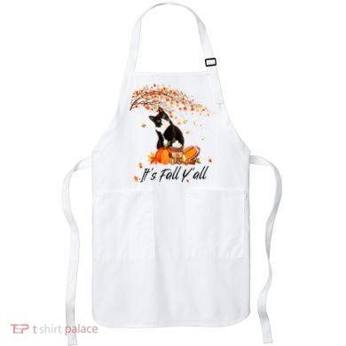 It's Fall Y'all Cute Black Cat Lovers Thanksgiving Halloween Apron
