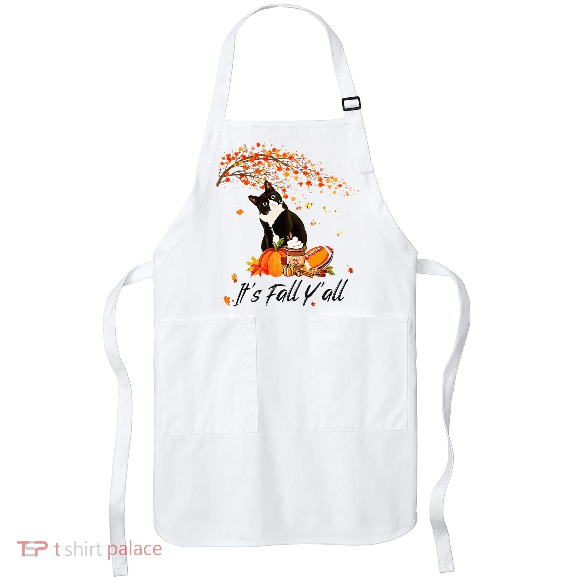 It's Fall Y'all Cute Black Cat Lovers Thanksgiving Halloween Apron