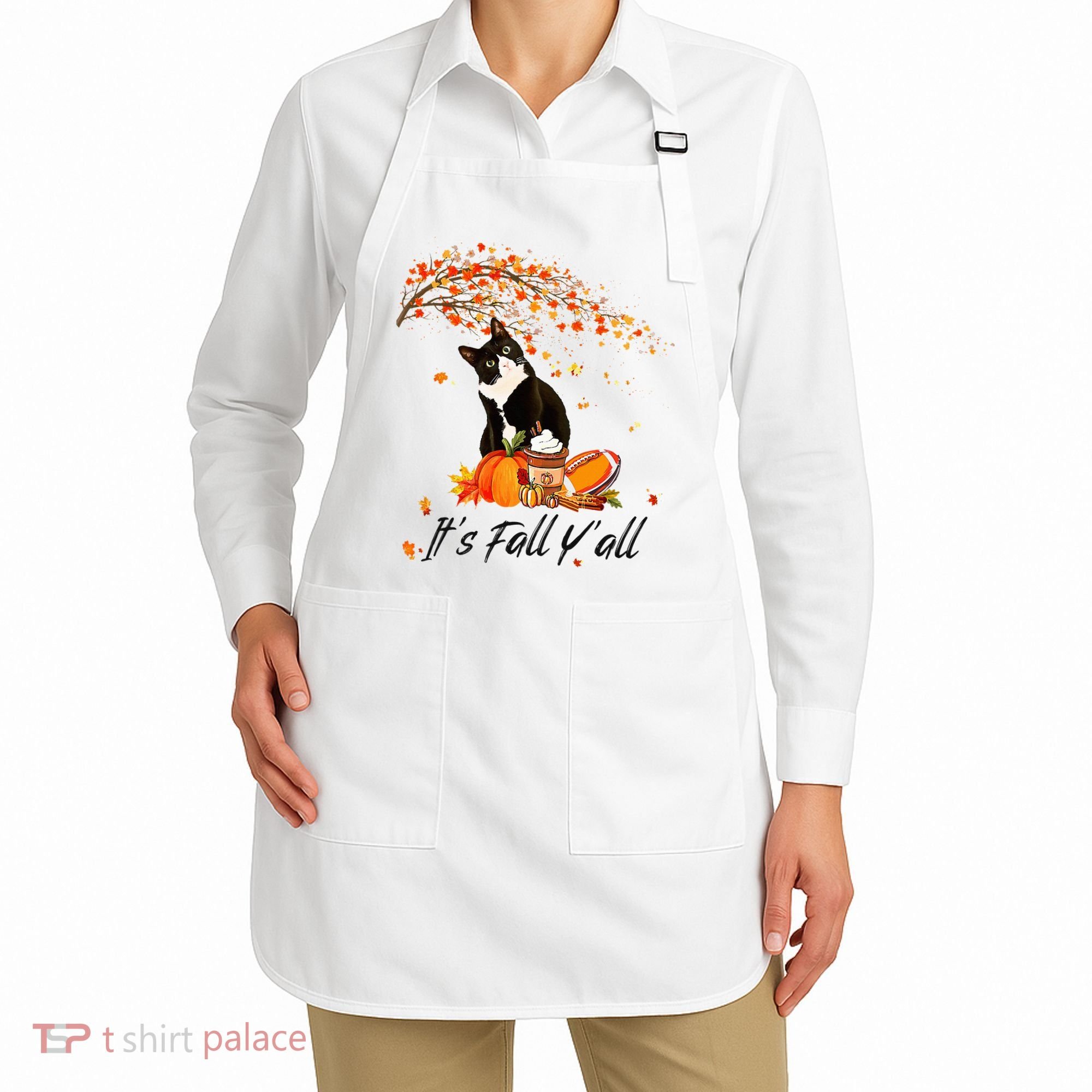 It's Fall Y'all Cute Black Cat Lovers Thanksgiving Halloween Apron