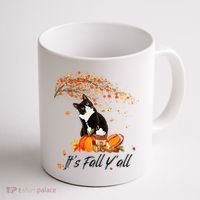 It's Fall Y'all Cute Black Cat Lovers Thanksgiving Halloween Coffee Mug thumb 1