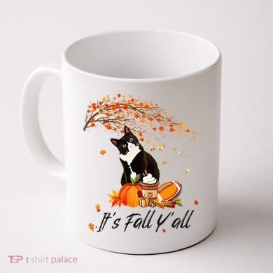 It's Fall Y'all Cute Black Cat Lovers Thanksgiving Halloween Coffee Mug