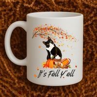 It's Fall Y'all Cute Black Cat Lovers Thanksgiving Halloween Coffee Mug thumb 2