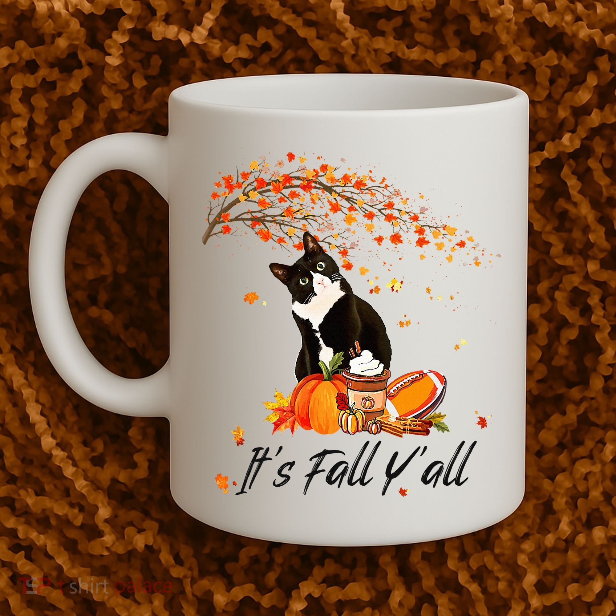 It's Fall Y'all Cute Black Cat Lovers Thanksgiving Halloween Coffee Mug
