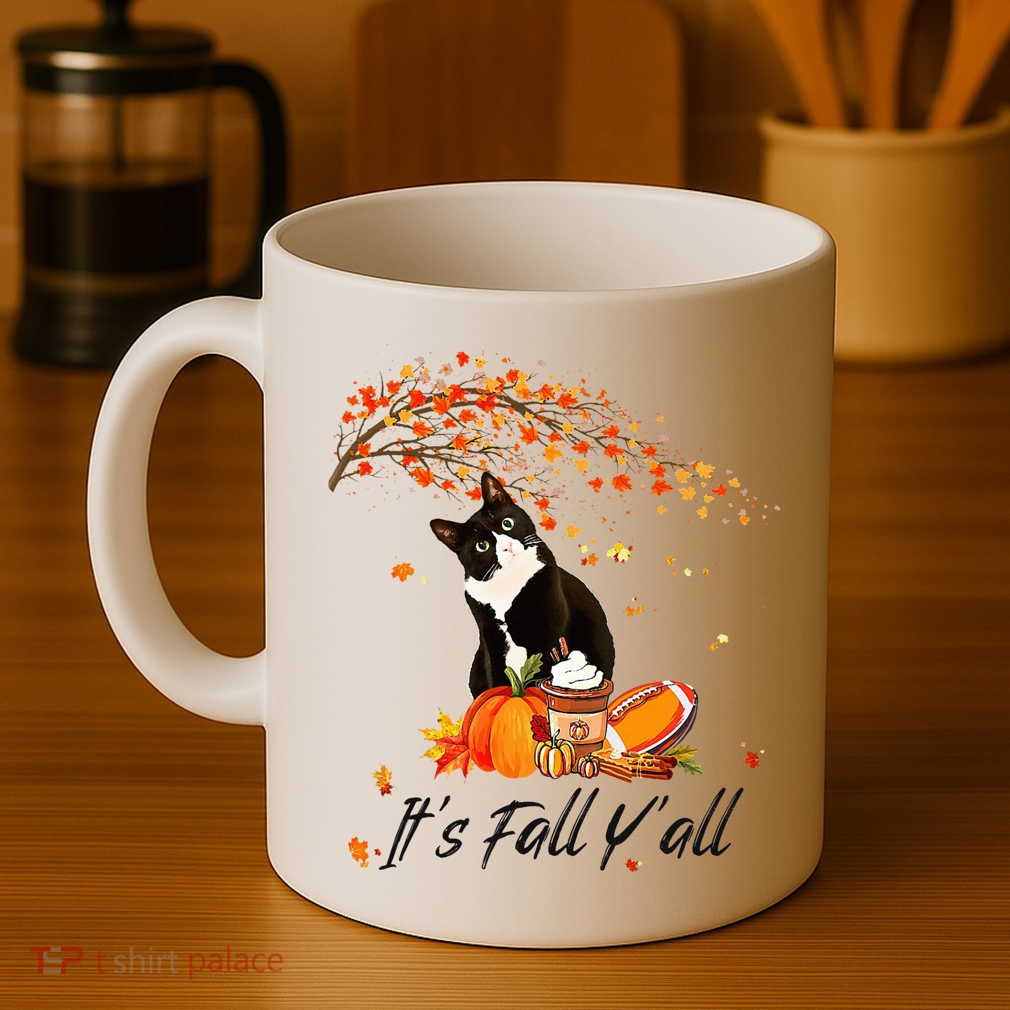It's Fall Y'all Cute Black Cat Lovers Thanksgiving Halloween Coffee Mug