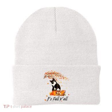 It's Fall Y'all Cute Black Cat Lovers Thanksgiving Halloween Beanie