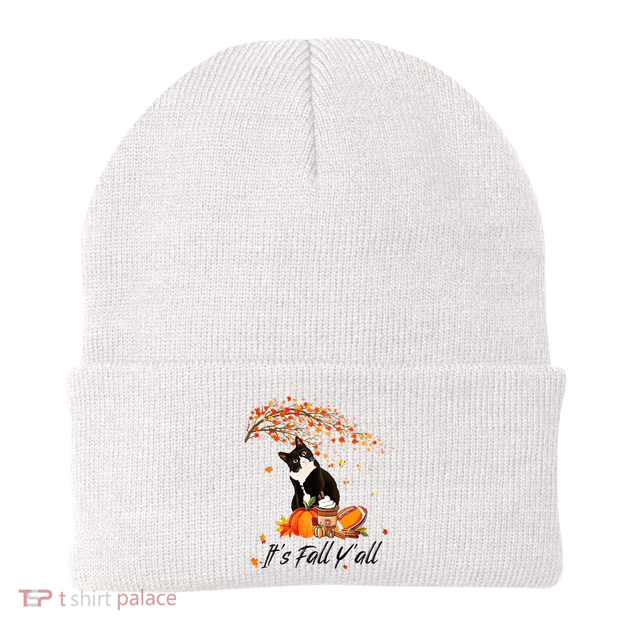 It's Fall Y'all Cute Black Cat Lovers Thanksgiving Halloween Beanie