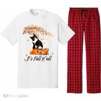 It's Fall Y'all Cute Black Cat Lovers Thanksgiving Halloween Pajama Set thumb 0