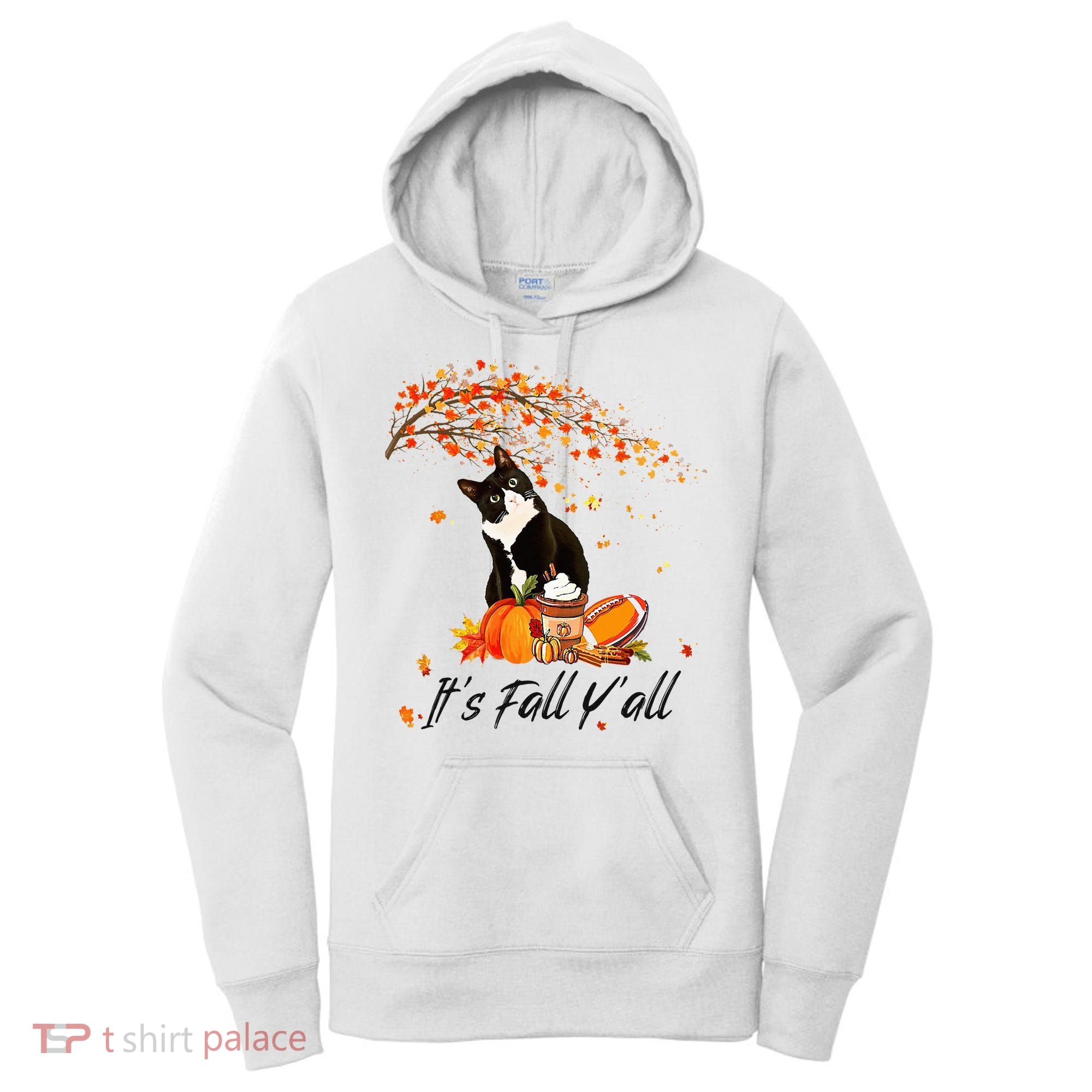 It's Fall Y'all Cute Black Cat Lovers Thanksgiving Halloween Women's Hoodie