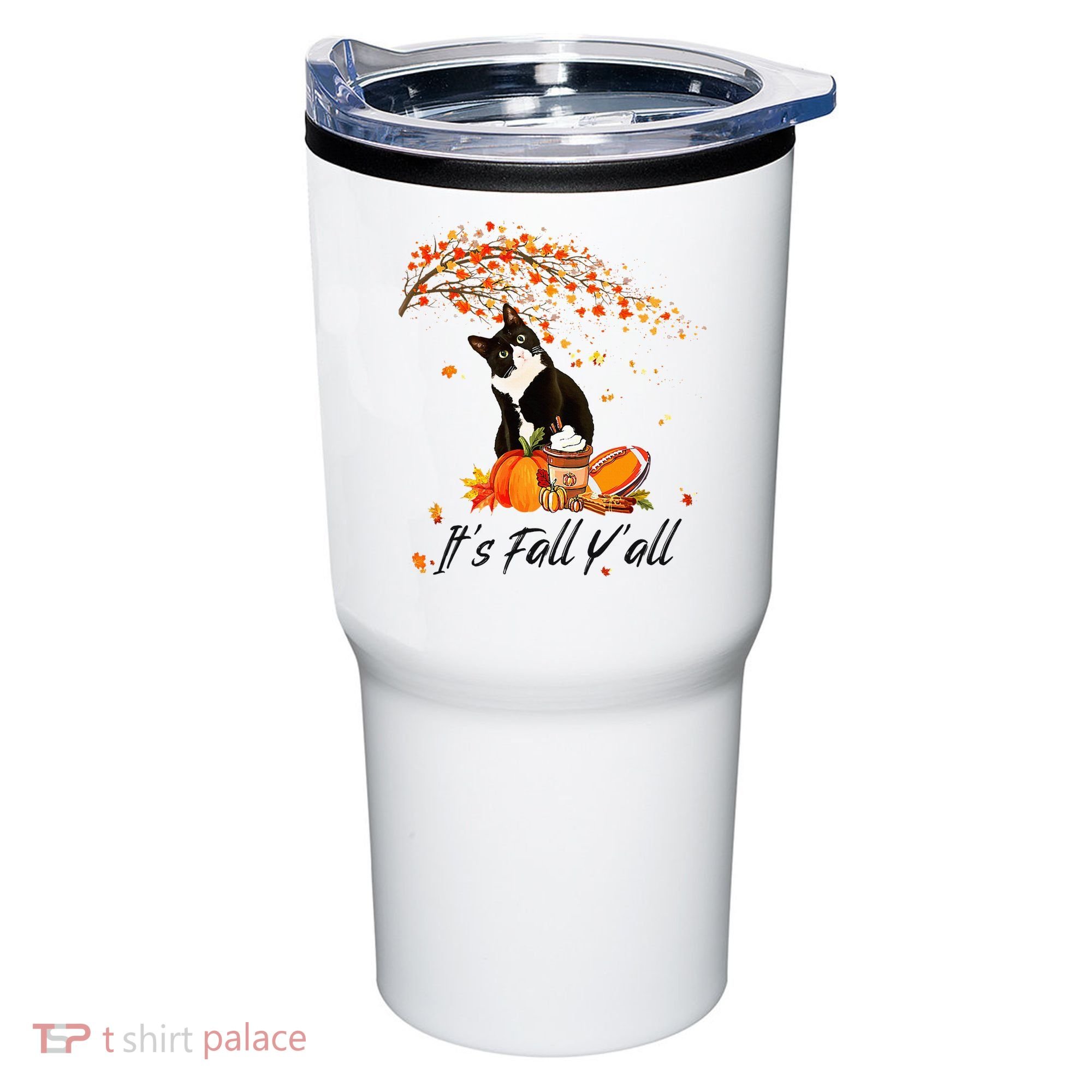 It's Fall Y'all Cute Black Cat Lovers Thanksgiving Halloween Tumbler