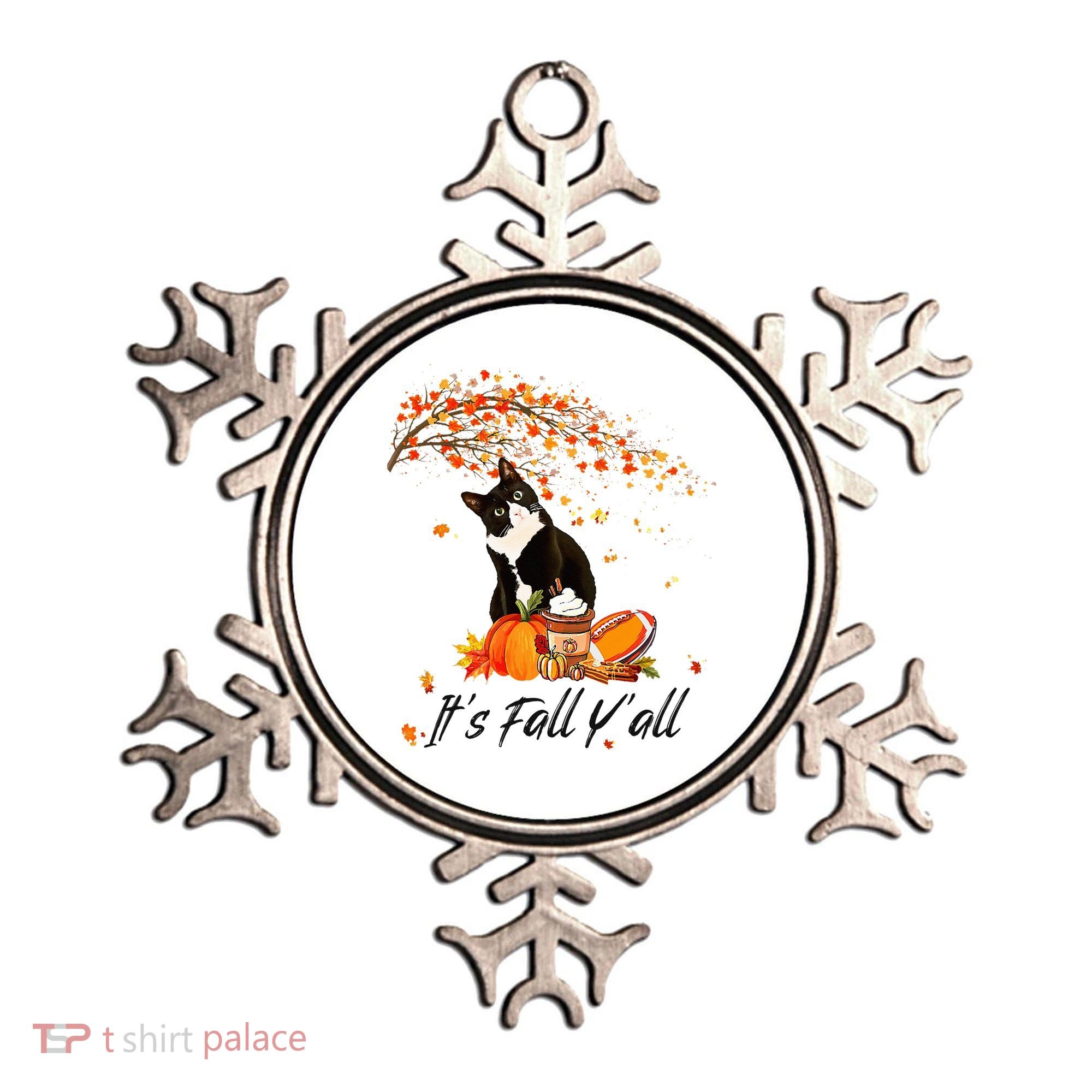 It's Fall Y'all Cute Black Cat Lovers Thanksgiving Halloween Ornament