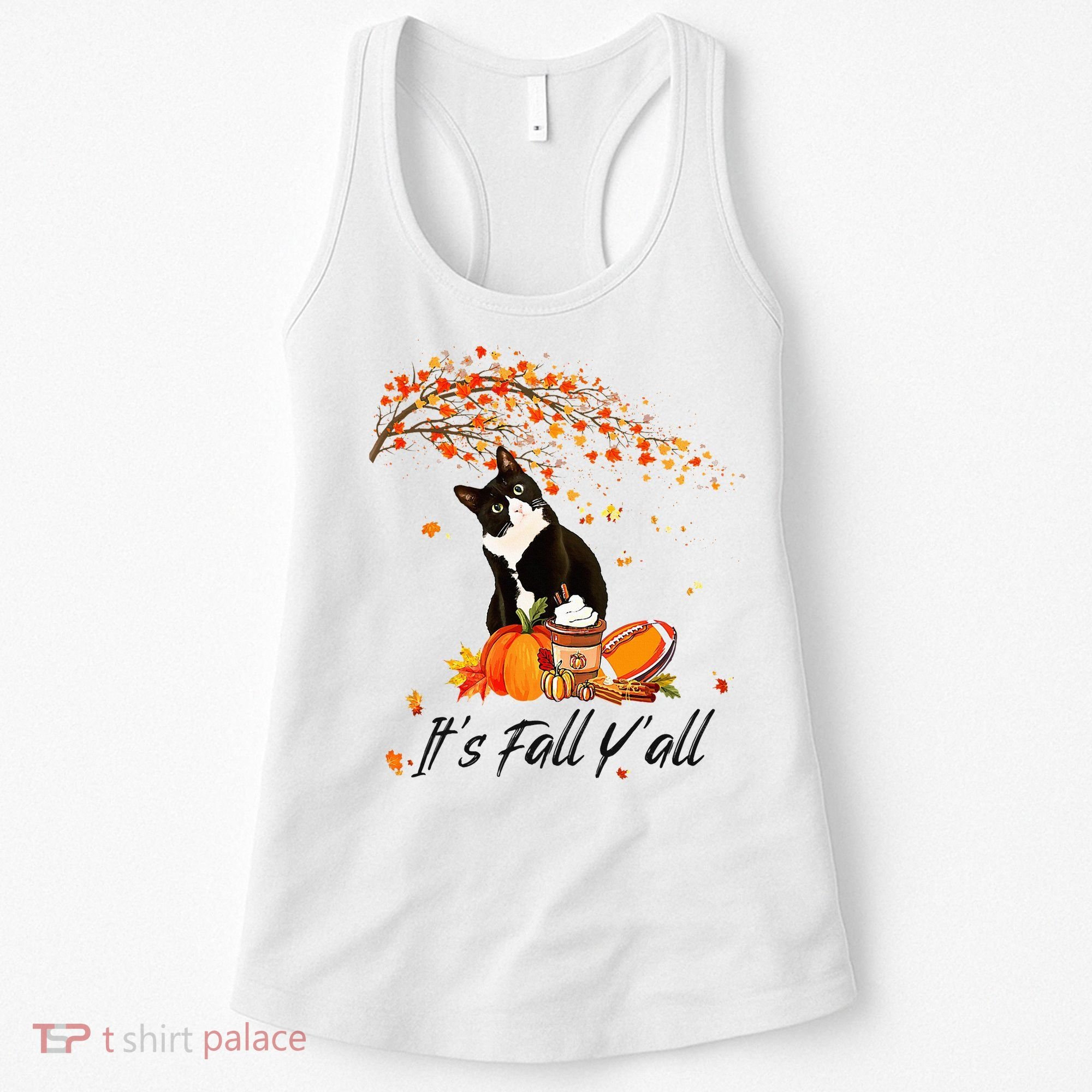 It's Fall Y'all Cute Black Cat Lovers Thanksgiving Halloween Women's Tank Top