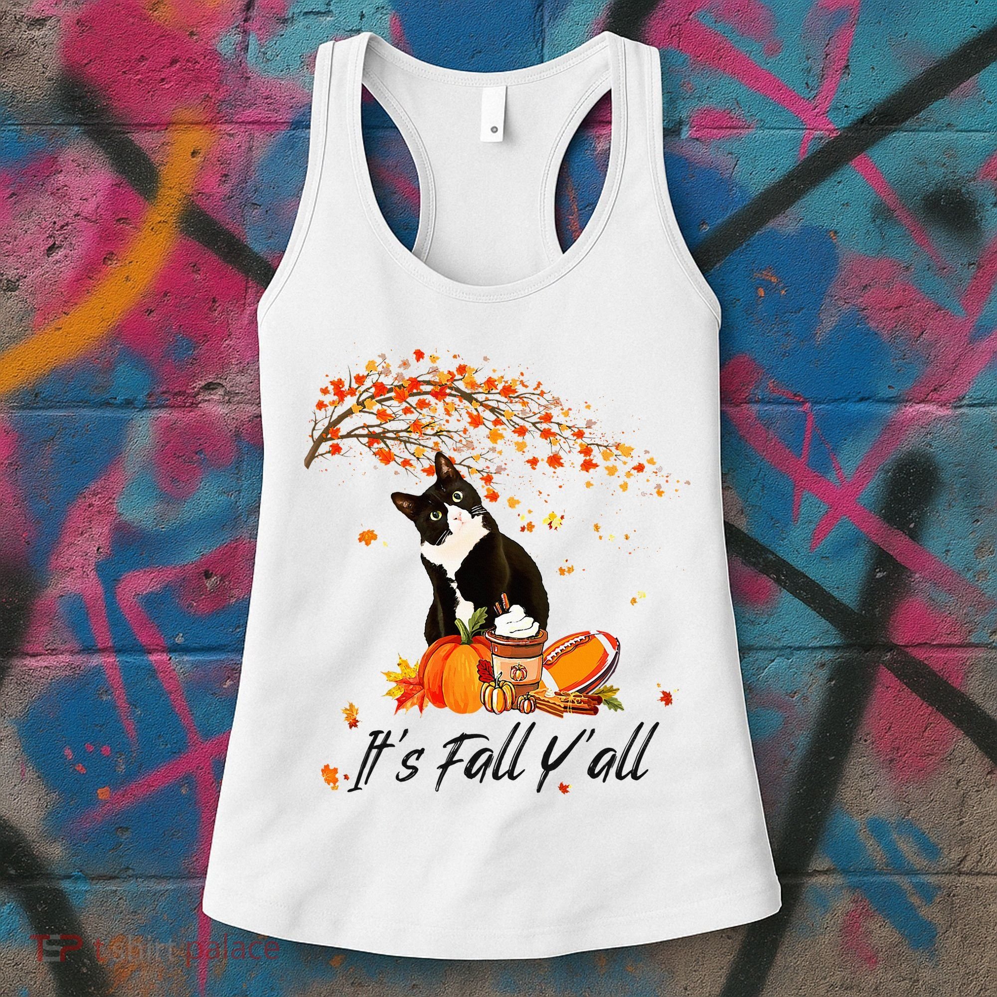 It's Fall Y'all Cute Black Cat Lovers Thanksgiving Halloween Women's Tank Top