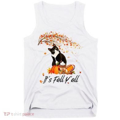 It's Fall Y'all Cute Black Cat Lovers Thanksgiving Halloween Tank Top