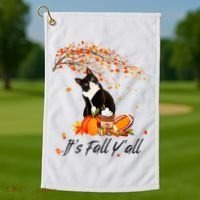 It's Fall Y'all Cute Black Cat Lovers Thanksgiving Halloween Golf Towel thumb 1