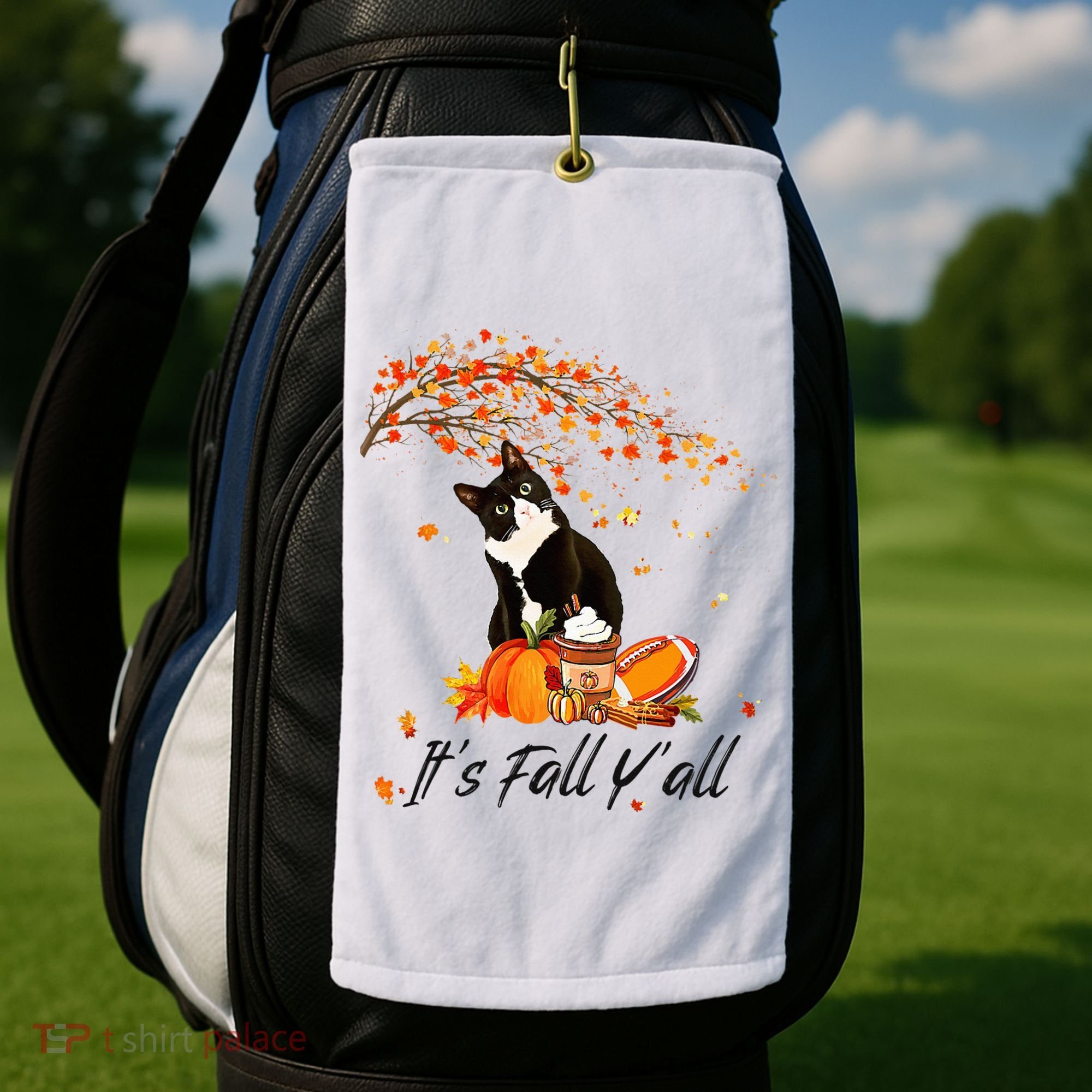 It's Fall Y'all Cute Black Cat Lovers Thanksgiving Halloween Golf Towel