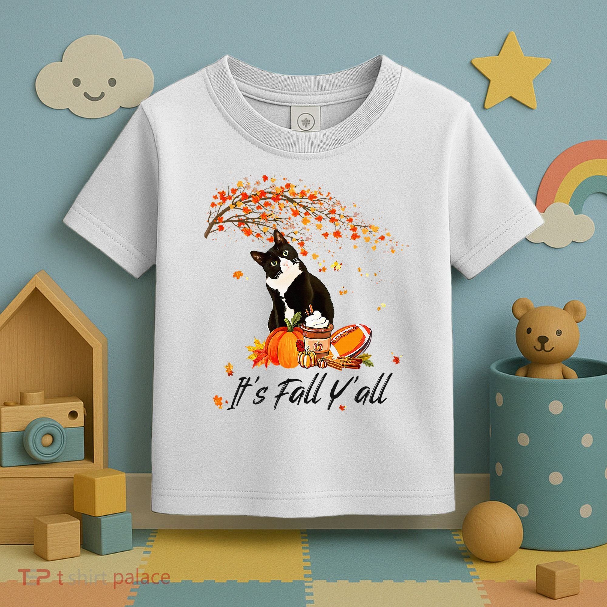 It's Fall Y'all Cute Black Cat Lovers Thanksgiving Halloween Toddler T-Shirt