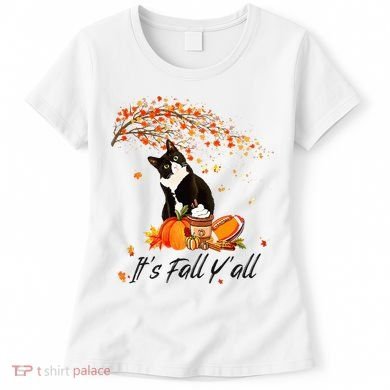 It's Fall Y'all Cute Black Cat Lovers Thanksgiving Halloween Women's T-Shirt