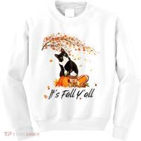 It's Fall Y'all Cute Black Cat Lovers Thanksgiving Halloween Kids Sweatshirt thumb 0