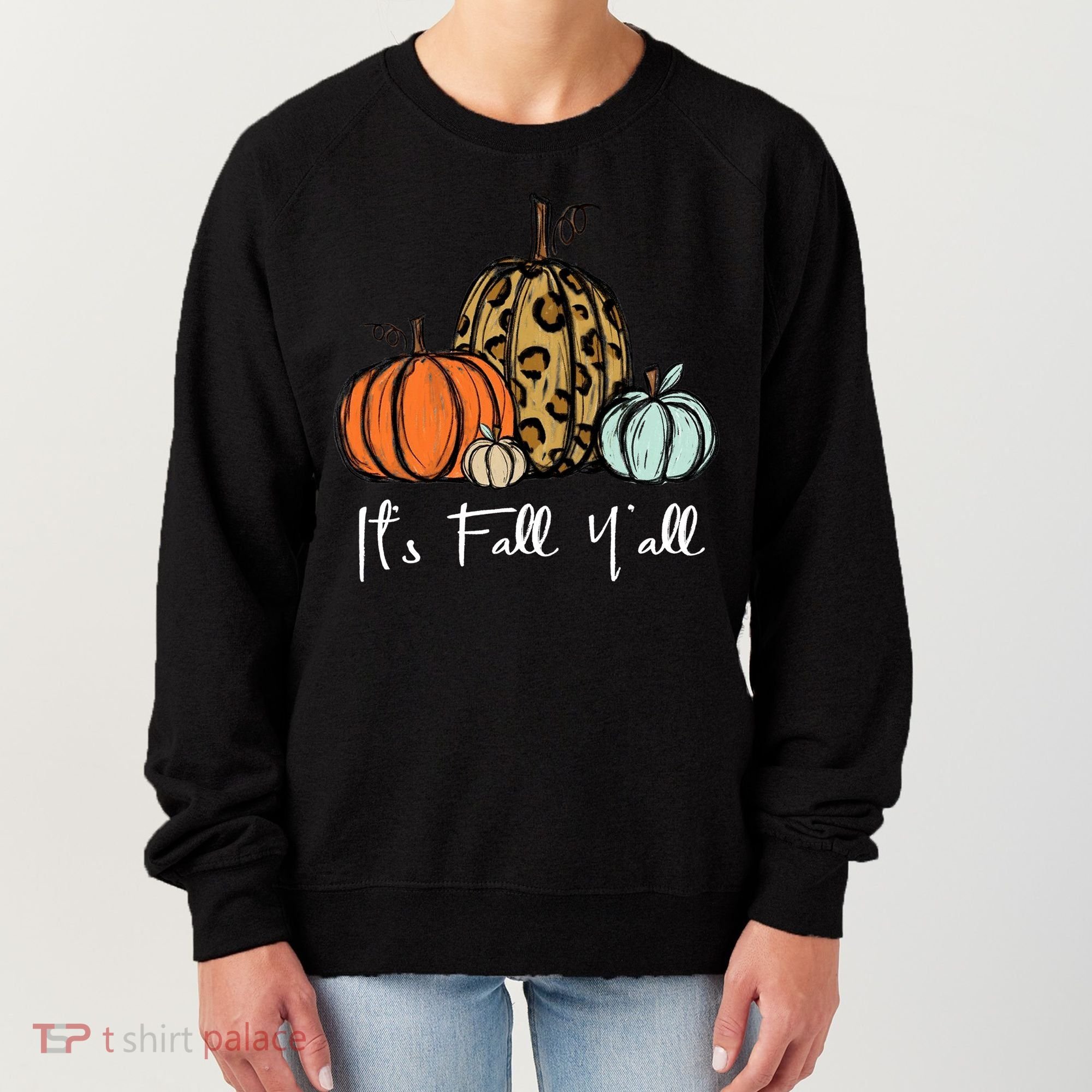 Its Fall Yall Graphic Shirt Women Thanksgiving Pumpkin Splicing Sleeve Fall Women's Sweatshirt
