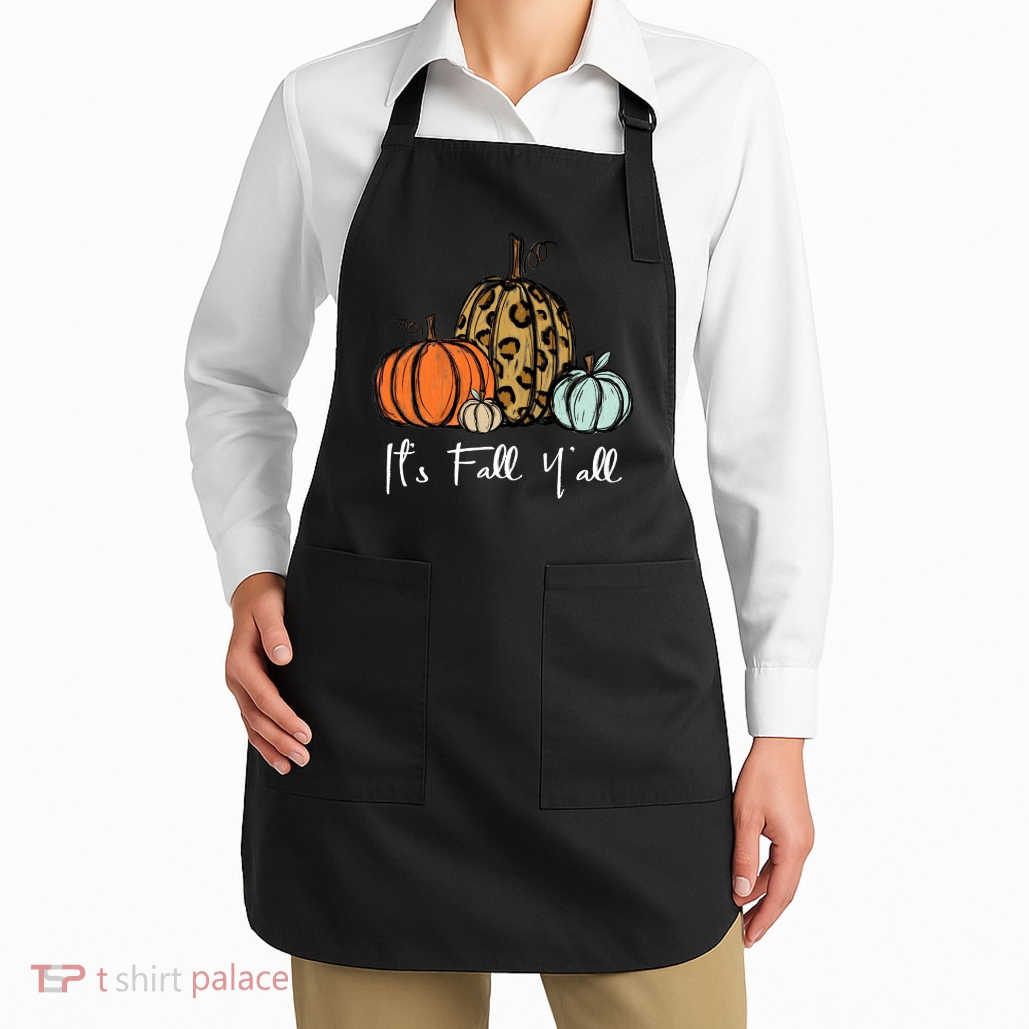 Its Fall Yall Graphic Shirt Women Thanksgiving Pumpkin Splicing Sleeve Fall Apron