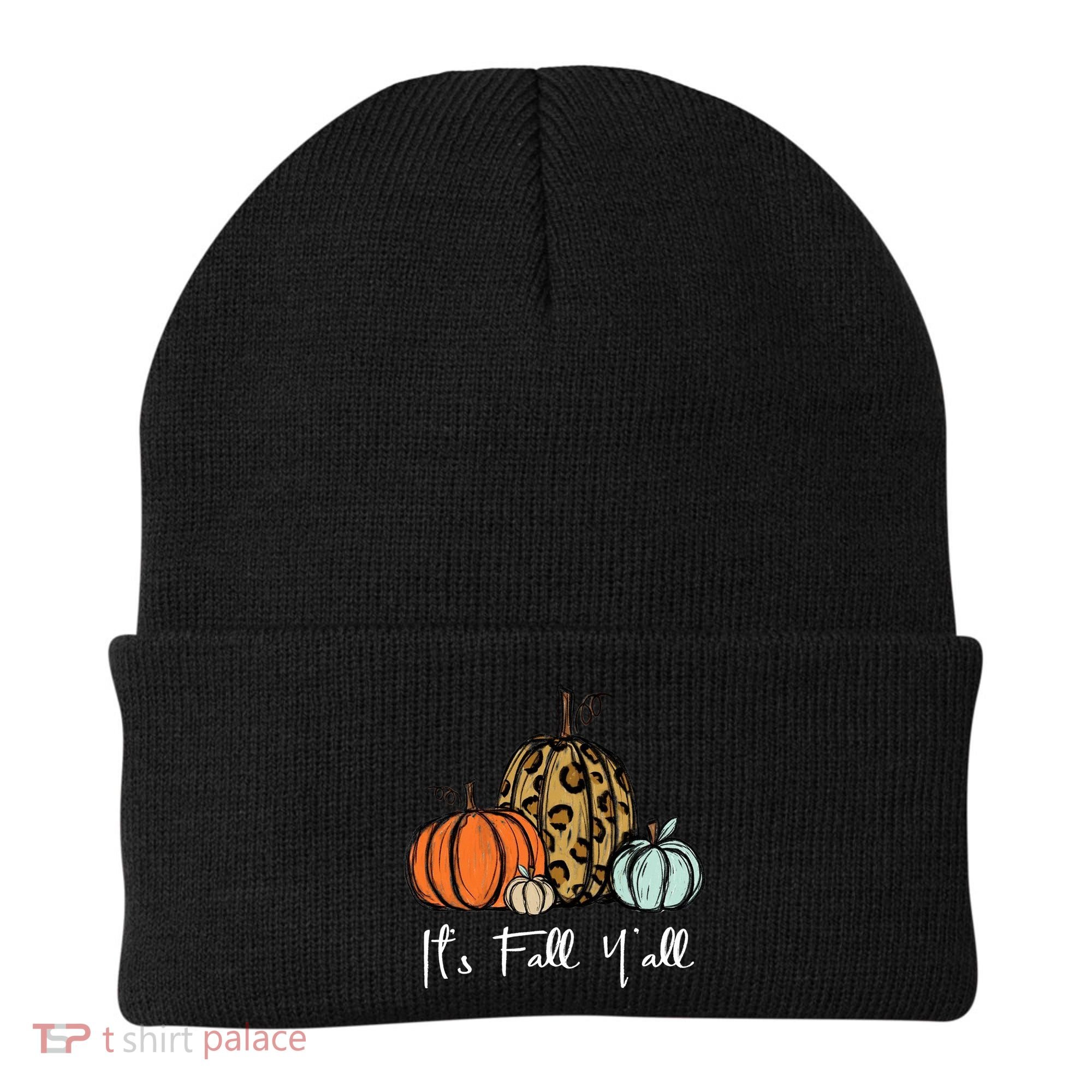 Its Fall Yall Graphic Shirt Women Thanksgiving Pumpkin Splicing Sleeve Fall Beanie
