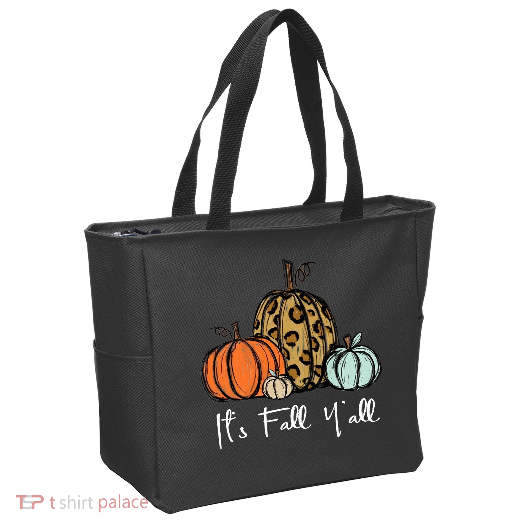 Its Fall Yall Graphic Shirt Women Thanksgiving Pumpkin Splicing Sleeve Fall Tote Bag