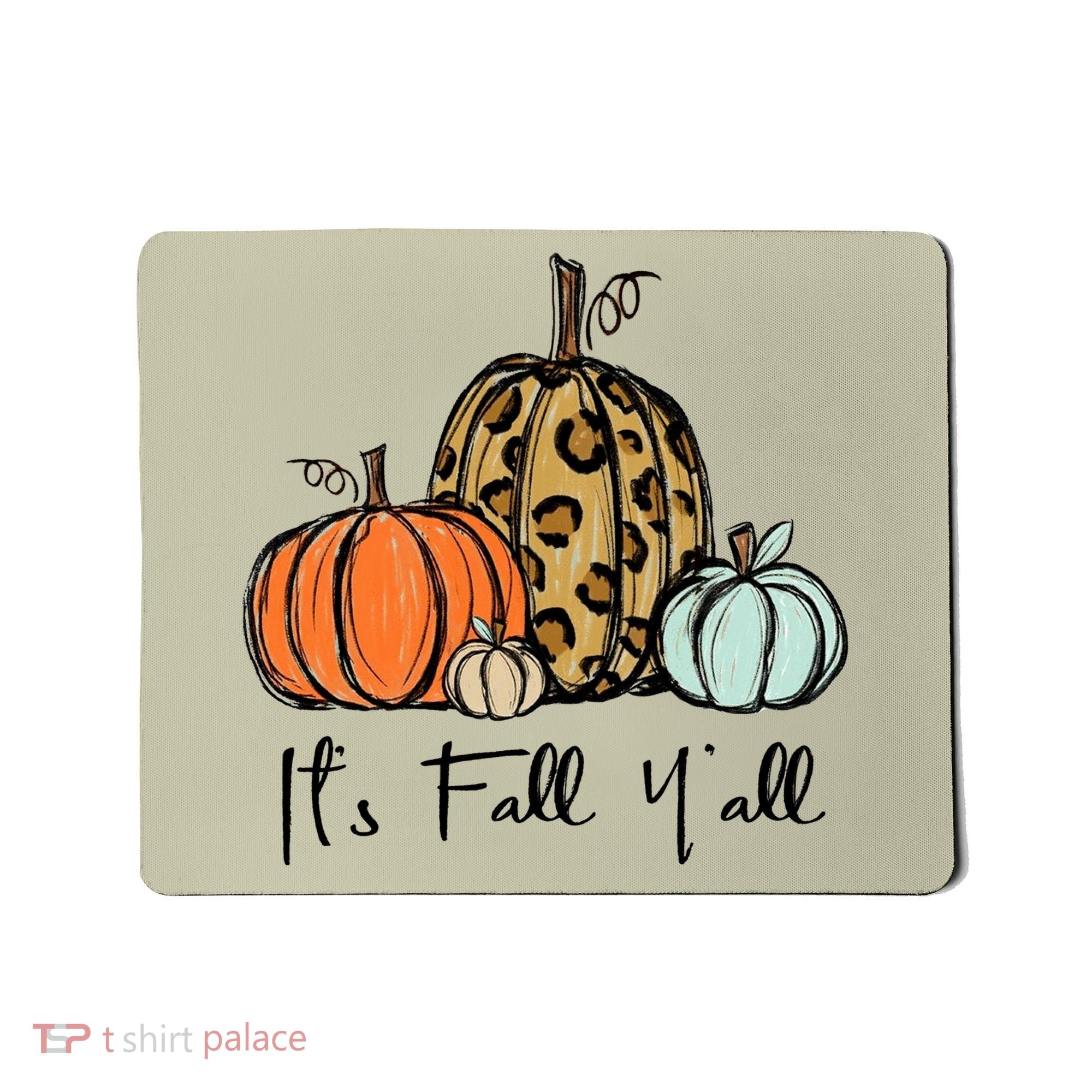 Its Fall Yall Graphic Shirt Women Thanksgiving Pumpkin Splicing Sleeve Fall Mousepad