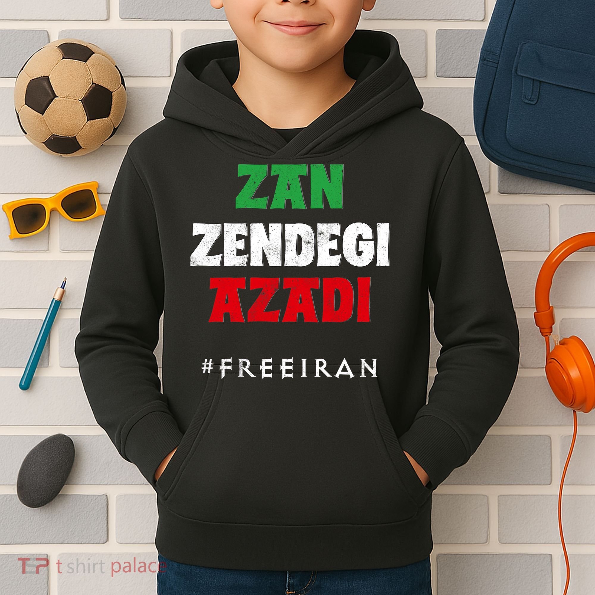 Iranian Flag ZAN ZENDEGI AZADI Support Iranian Women Protest Kids Hoodie
