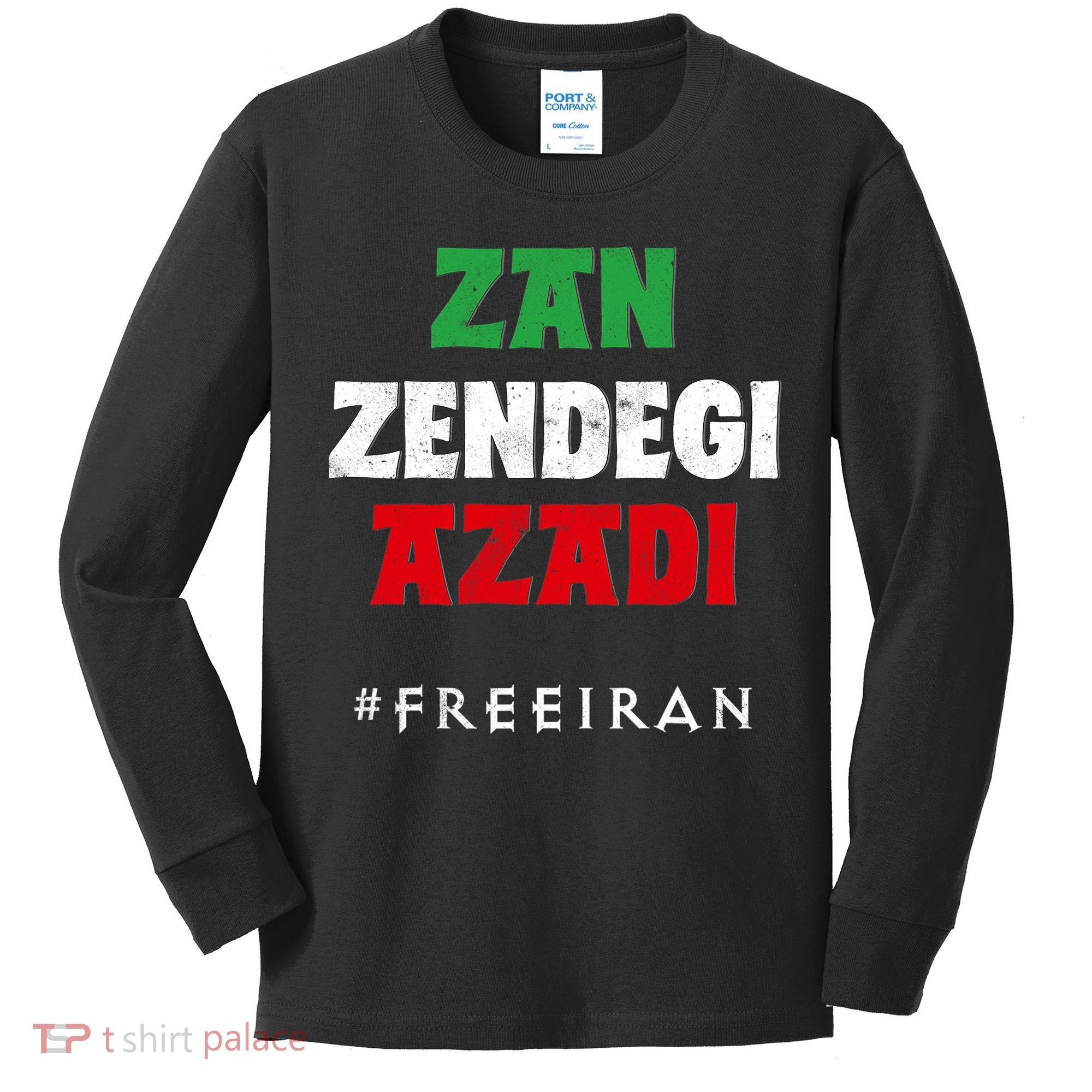 Iranian Flag ZAN ZENDEGI AZADI Support Iranian Women Protest Kids Long Sleeve Shirt