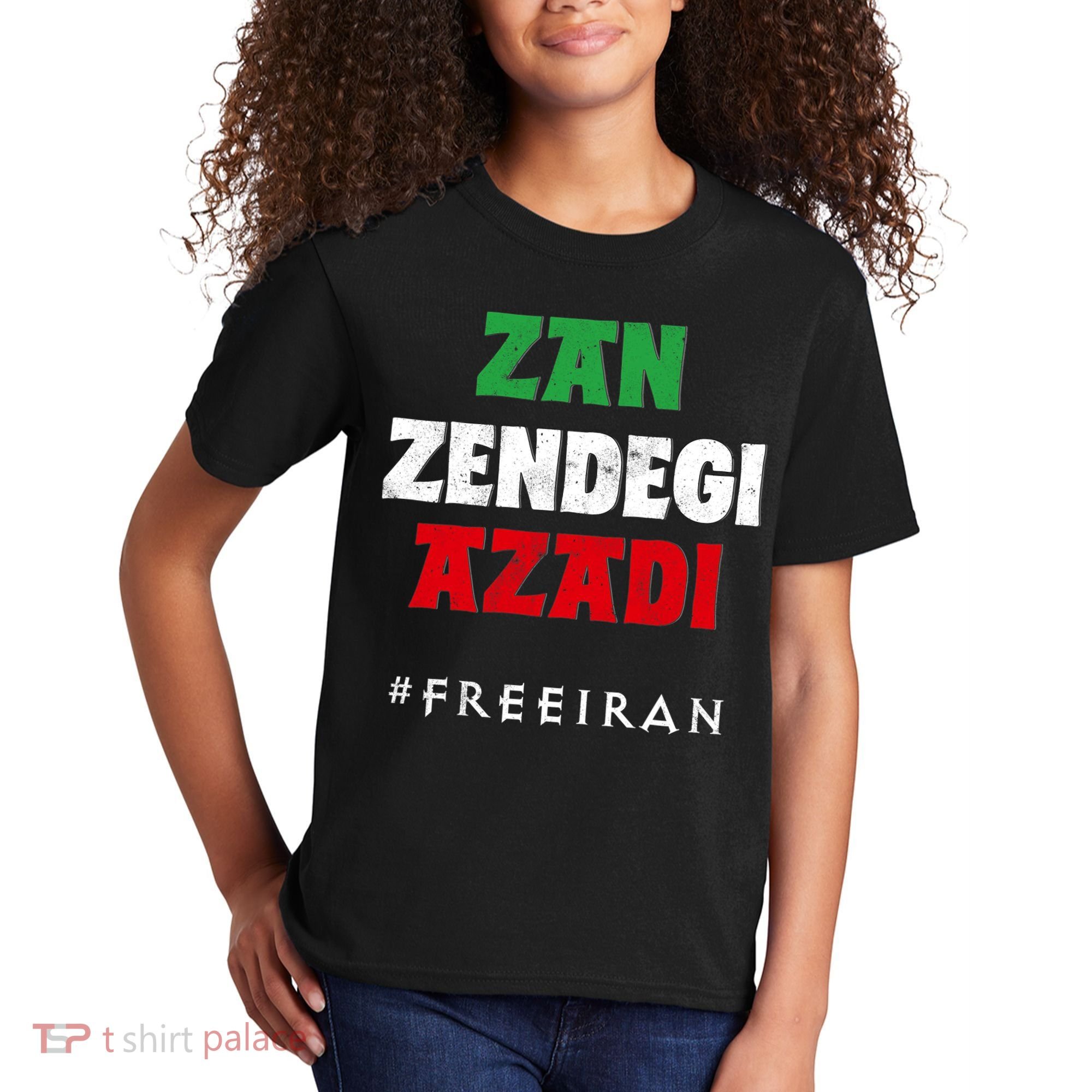 Iranian Flag ZAN ZENDEGI AZADI Support Iranian Women Protest Kids T-Shirt
