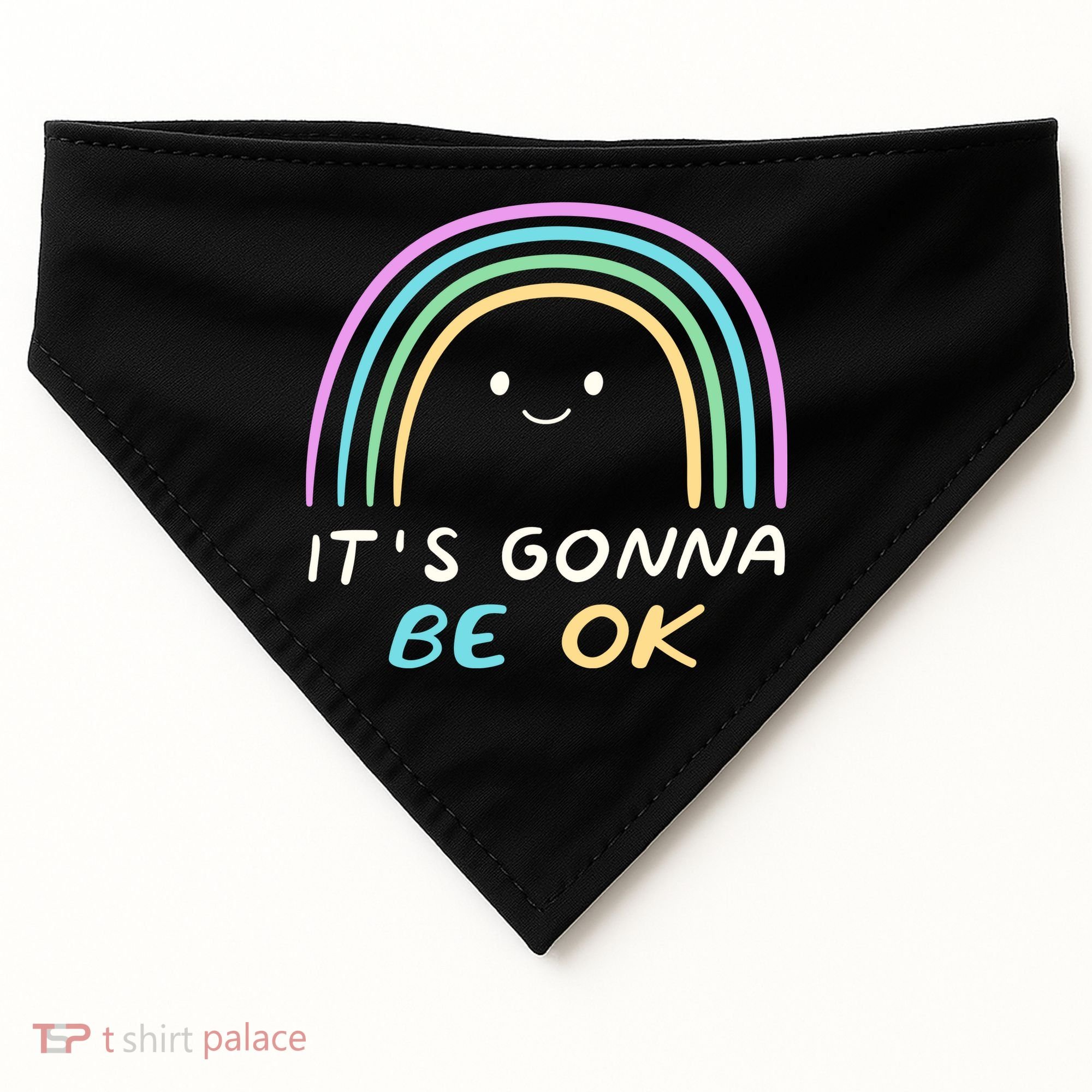 It's Gonna Be Ok Rainbow Smiley Face Positive Quote USA-Made Doggie Bandana