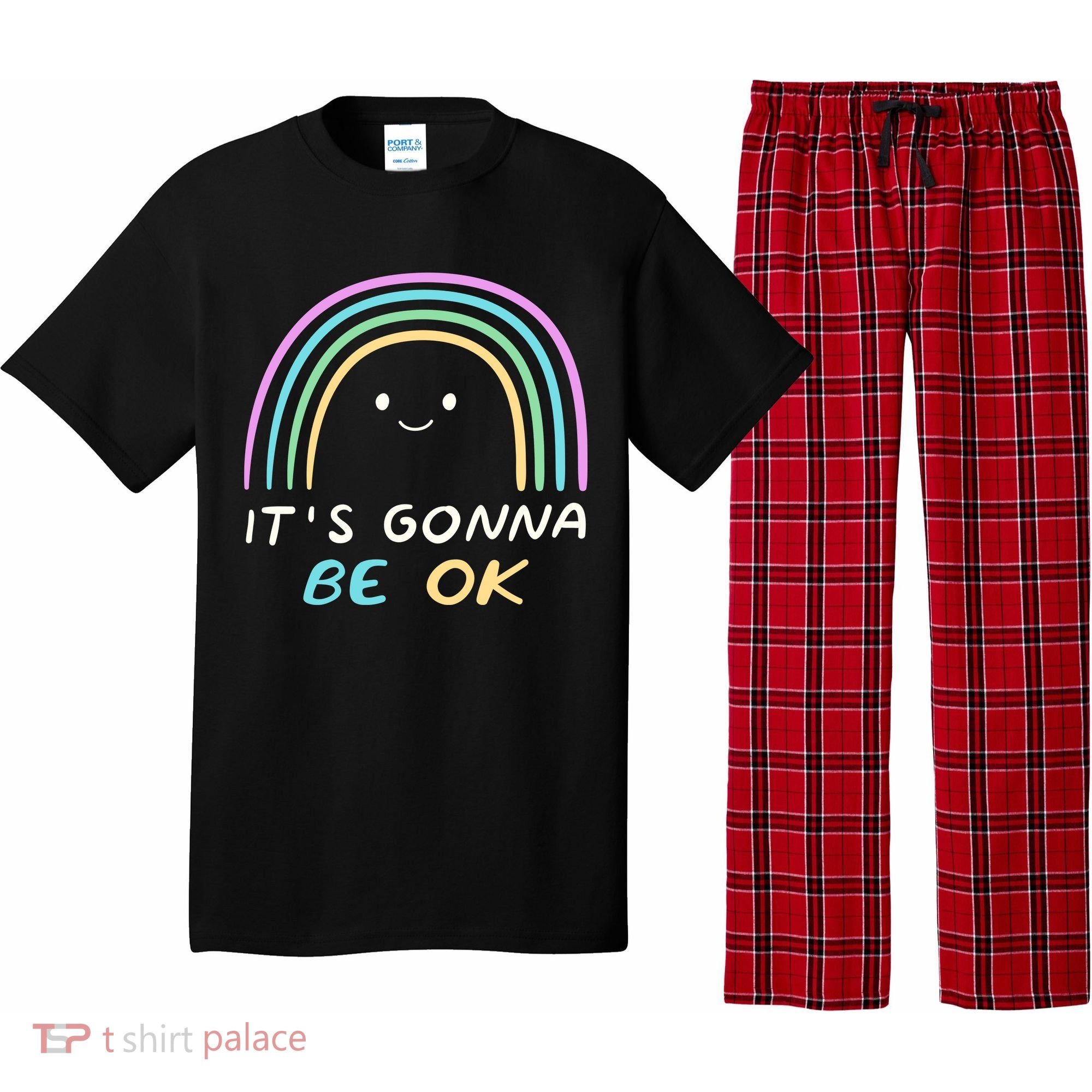 It's Gonna Be Ok Rainbow Smiley Face Positive Quote Pajama Set
