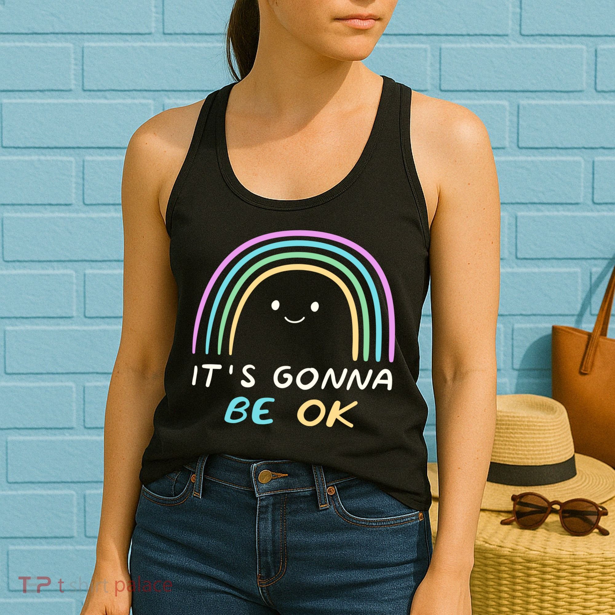 It's Gonna Be Ok Rainbow Smiley Face Positive Quote Women's Tank Top