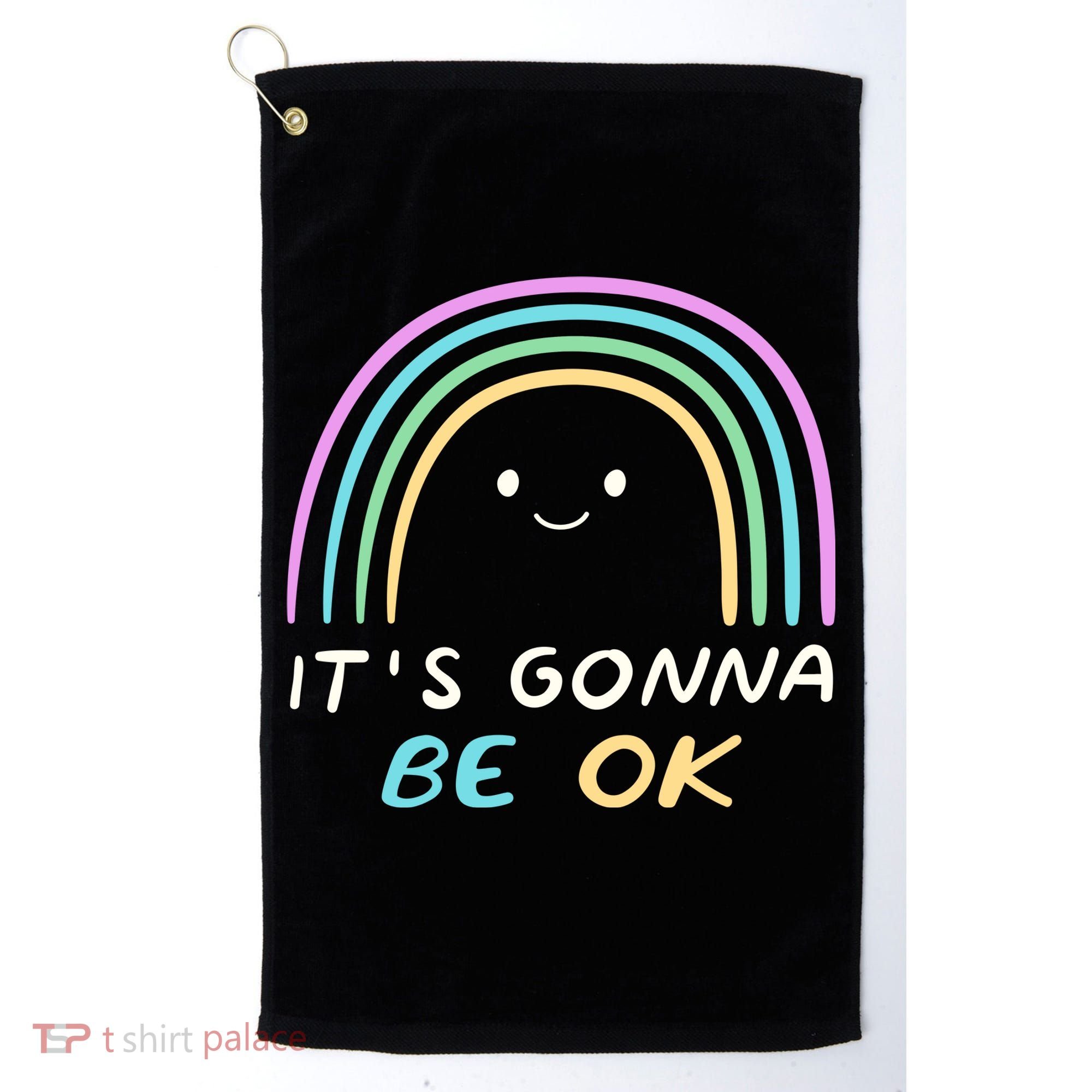 It's Gonna Be Ok Rainbow Smiley Face Positive Quote Golf Towel