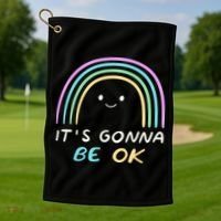 It's Gonna Be Ok Rainbow Smiley Face Positive Quote Golf Towel thumb 1