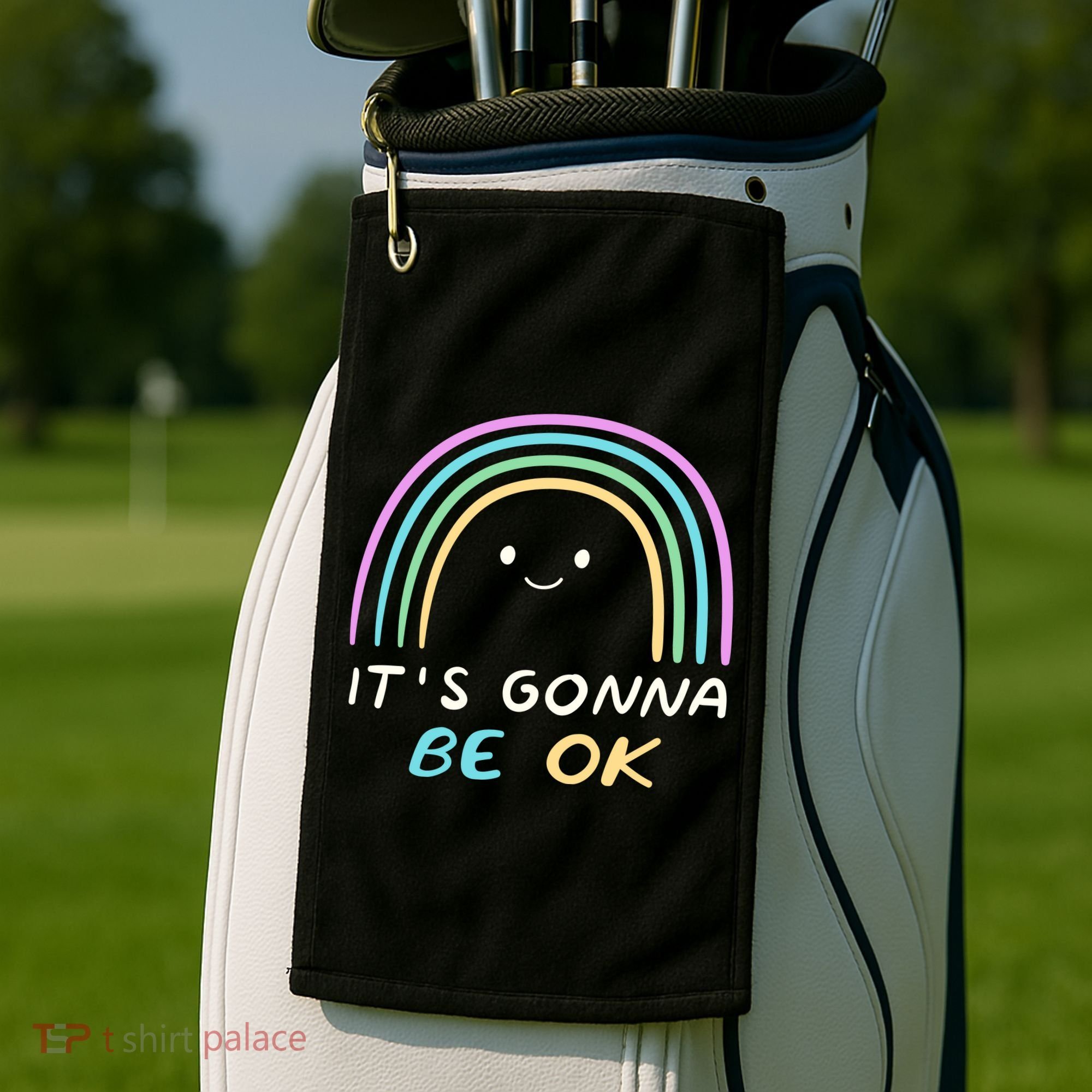 It's Gonna Be Ok Rainbow Smiley Face Positive Quote Golf Towel