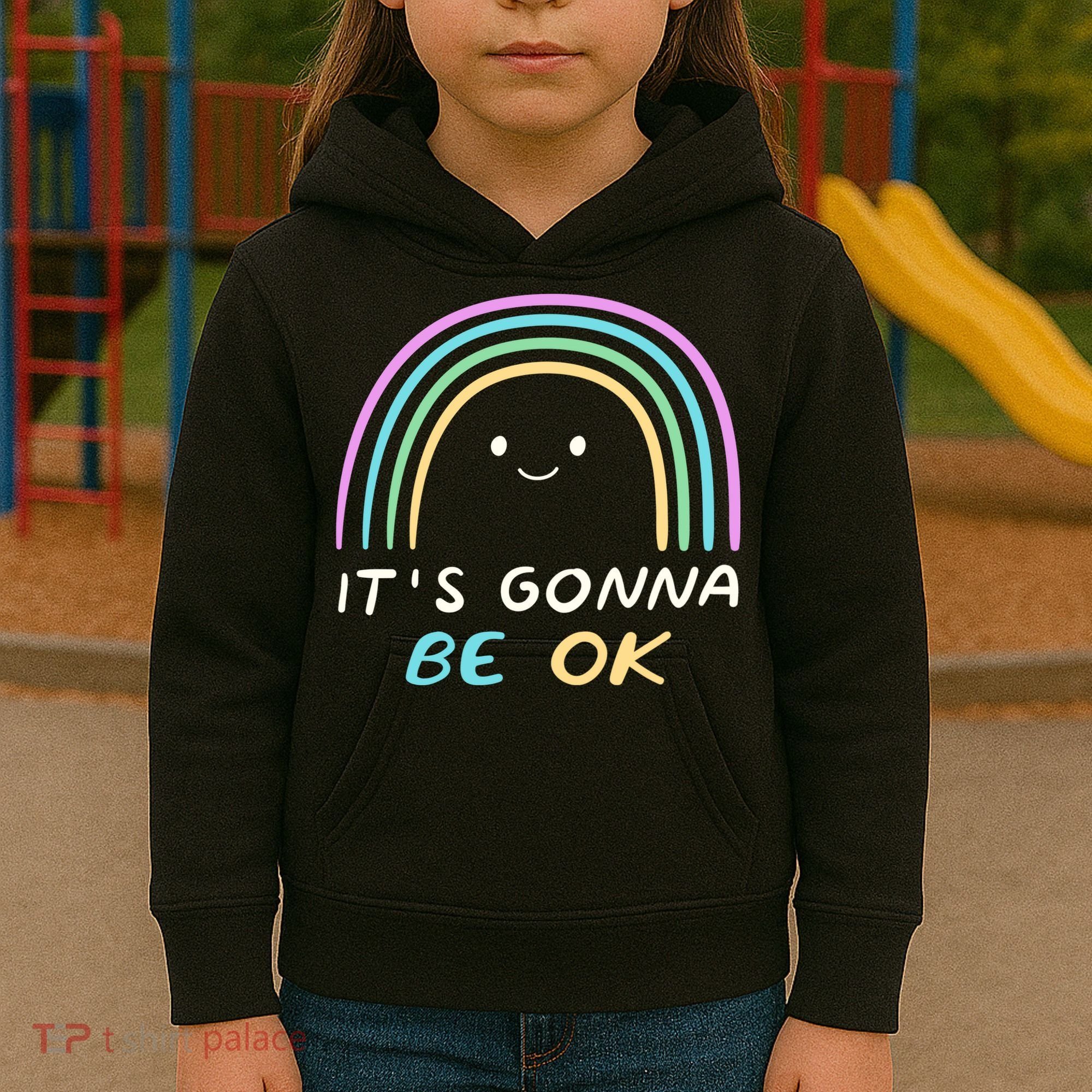 It's Gonna Be Ok Rainbow Smiley Face Positive Quote Kids Hoodie