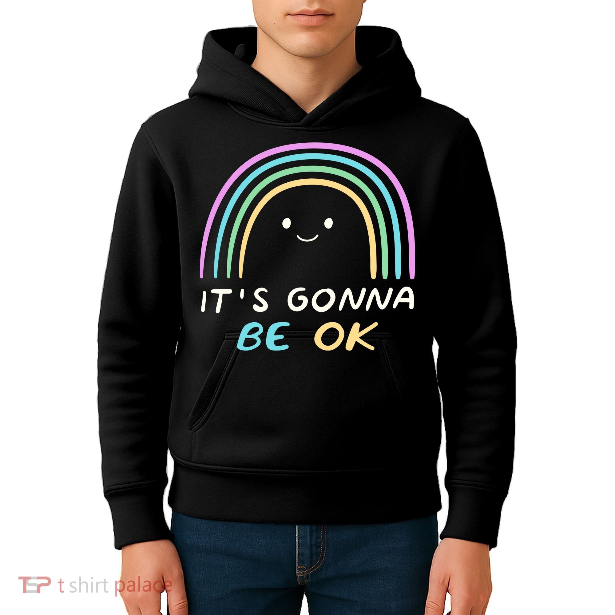 It's Gonna Be Ok Rainbow Smiley Face Positive Quote Kids Hoodie